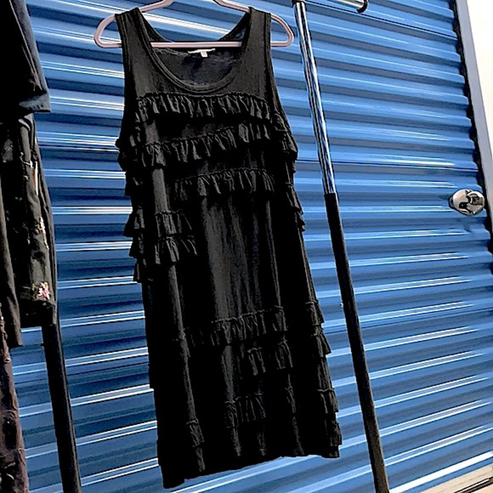 Vintage NY Collection Black Abstract Ruffle Tank Dress